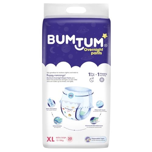 Bumtum Baby Overnight Diaper Pants - Size XL (12-18 kg), 30 Count | All night Absorption with Pillow Soft Comfort | No Leak | 100% Rashfree | With soothing Chamomile Microbial Layer | Pack of 1 - Image 3