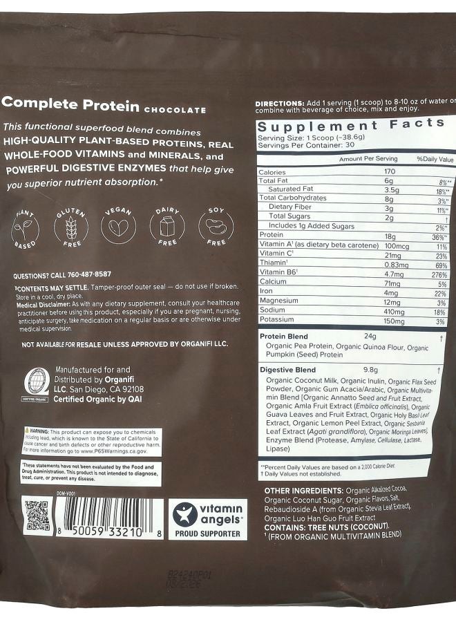 Organifi Plant Based Complete Protein Chocolate 2 lbs (8.85 oz) - Image 2