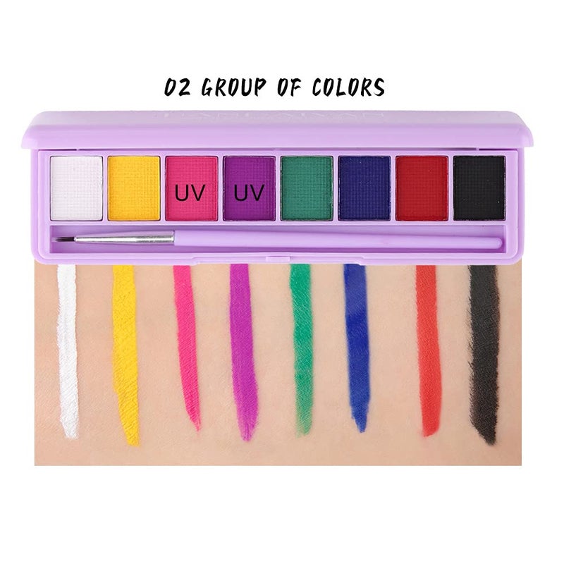 MEICOLY 2 Packs Water Activated Eye Liner Palette,Neon Face Paint Colored Retro Hydra Liner,Water Activated Eyeliner,Matte Graphic Eyeliner,UV Blacklight Glow Black White Face Body Paint,16 Colors - Image 5