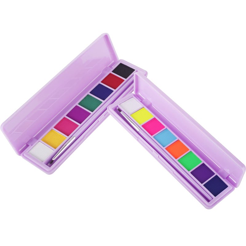 MEICOLY 2 Packs Water Activated Eye Liner Palette,Neon Face Paint Colored Retro Hydra Liner,Water Activated Eyeliner,Matte Graphic Eyeliner,UV Blacklight Glow Black White Face Body Paint,16 Colors - Image 1