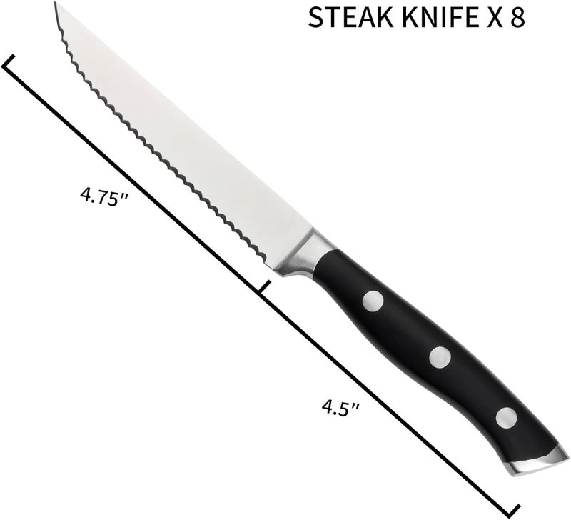 Alata 8-Piece Steak Knives Set, 4.7 Inch with Serrated Edge Razor-Sharp Dinner Knives, Full-Tang Construction, Dishwasher Safe - Image 4