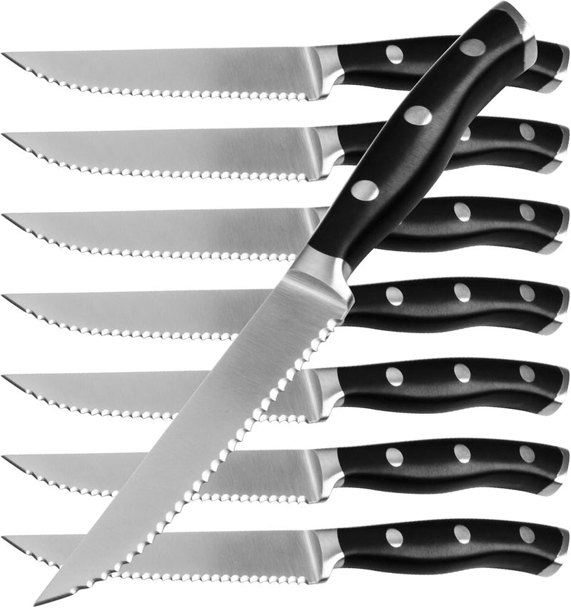 Alata 8-Piece Steak Knives Set, 4.7 Inch with Serrated Edge Razor-Sharp Dinner Knives, Full-Tang Construction, Dishwasher Safe - Image 1