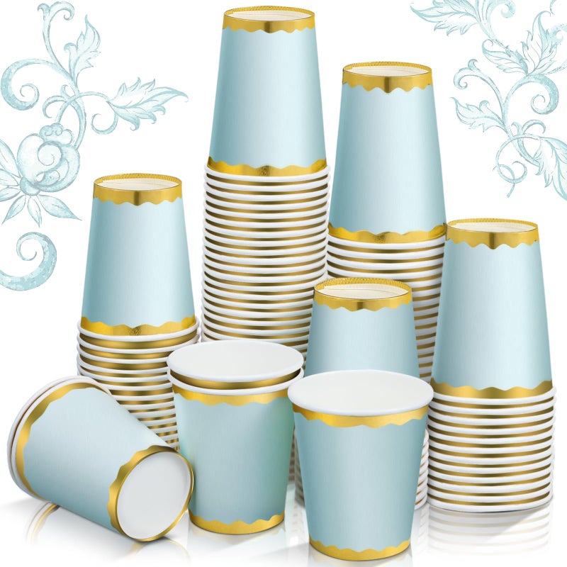 Funtery 100 Count Paper Cups Disposable Bridal Shower Cups Paper Cups for Wedding Holiday Picnic Party Coffee Beverage Tea(9 oz Light Blue) - Image 1