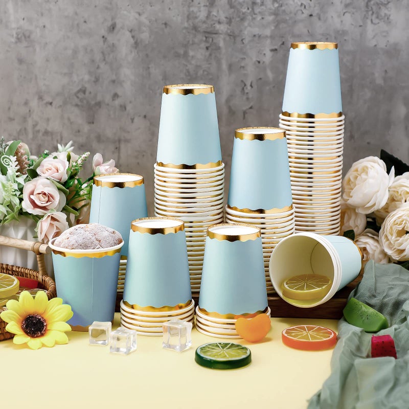 Funtery 100 Count Paper Cups Disposable Bridal Shower Cups Paper Cups for Wedding Holiday Picnic Party Coffee Beverage Tea(9 oz Light Blue) - Image 3