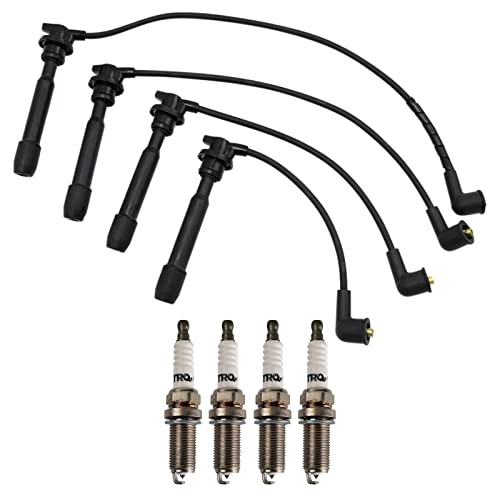 TRQ Ignition Kit Spark Plugs Wire Set Compatible with 1996-2006 Hyundai Elantra 2005-2009 Tucson 2009 Kia Spectra Spectra5 2005-2010 Sportage - Image 1