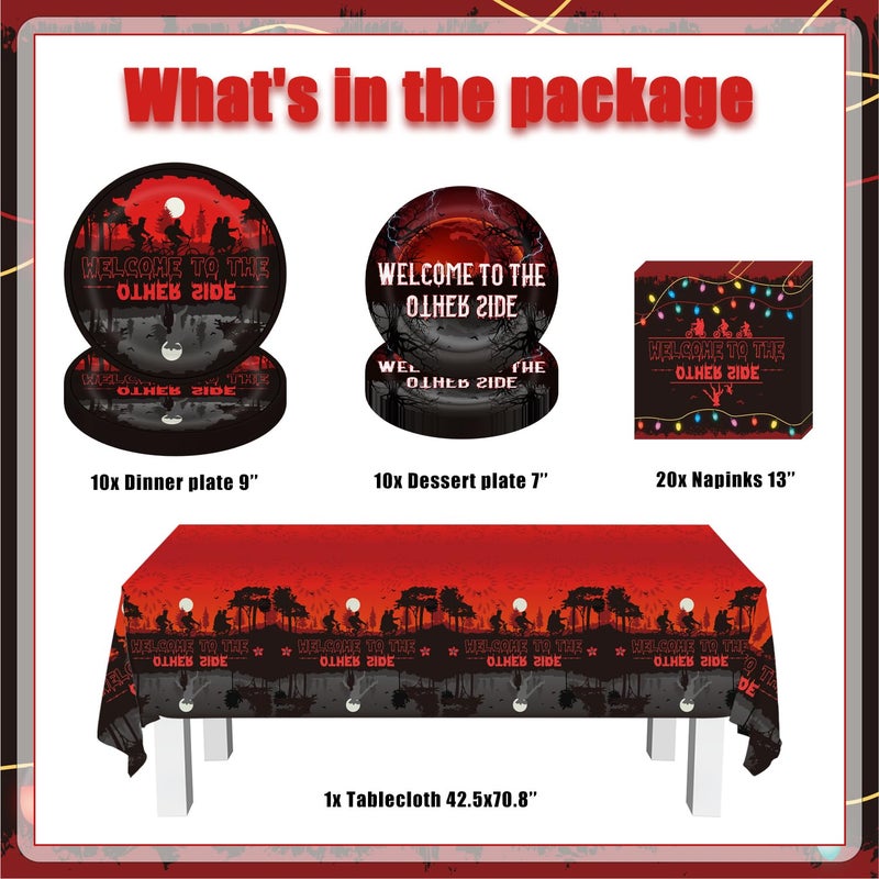 LANFUBEISI 41 Stranger Birthday Party Decorations Paper Plates of 2 Size, Napkins,42.5x70.8inch Waterproof Plastic Tablecloth Welcome to Other Side Birthday Party Tableware Set - Image 2
