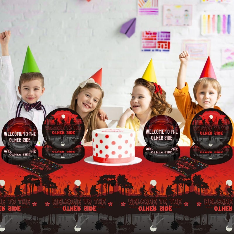 LANFUBEISI 41 Stranger Birthday Party Decorations Paper Plates of 2 Size, Napkins,42.5x70.8inch Waterproof Plastic Tablecloth Welcome to Other Side Birthday Party Tableware Set - Image 3
