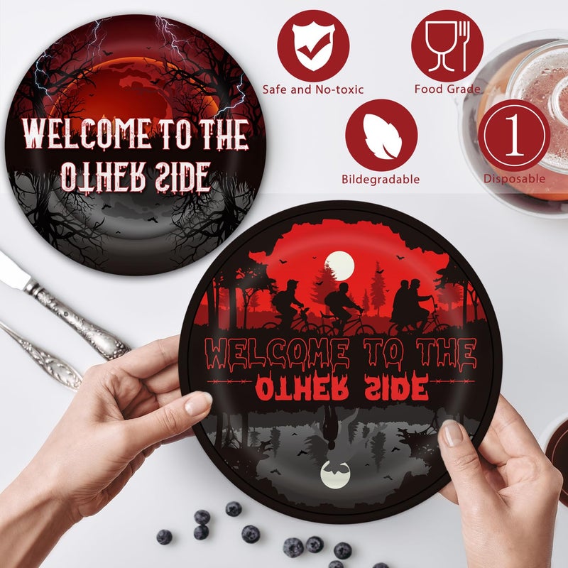 LANFUBEISI 41 Stranger Birthday Party Decorations Paper Plates of 2 Size, Napkins,42.5x70.8inch Waterproof Plastic Tablecloth Welcome to Other Side Birthday Party Tableware Set - Image 4