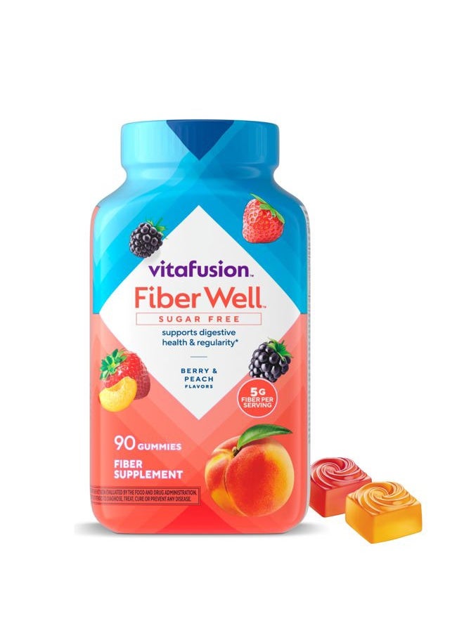 Vitafusion Fiber Well Sugar Free Fiber Supplement, Peach, Strawberry And Blackberry Flavored Supplements, 90 Count  - Image 1