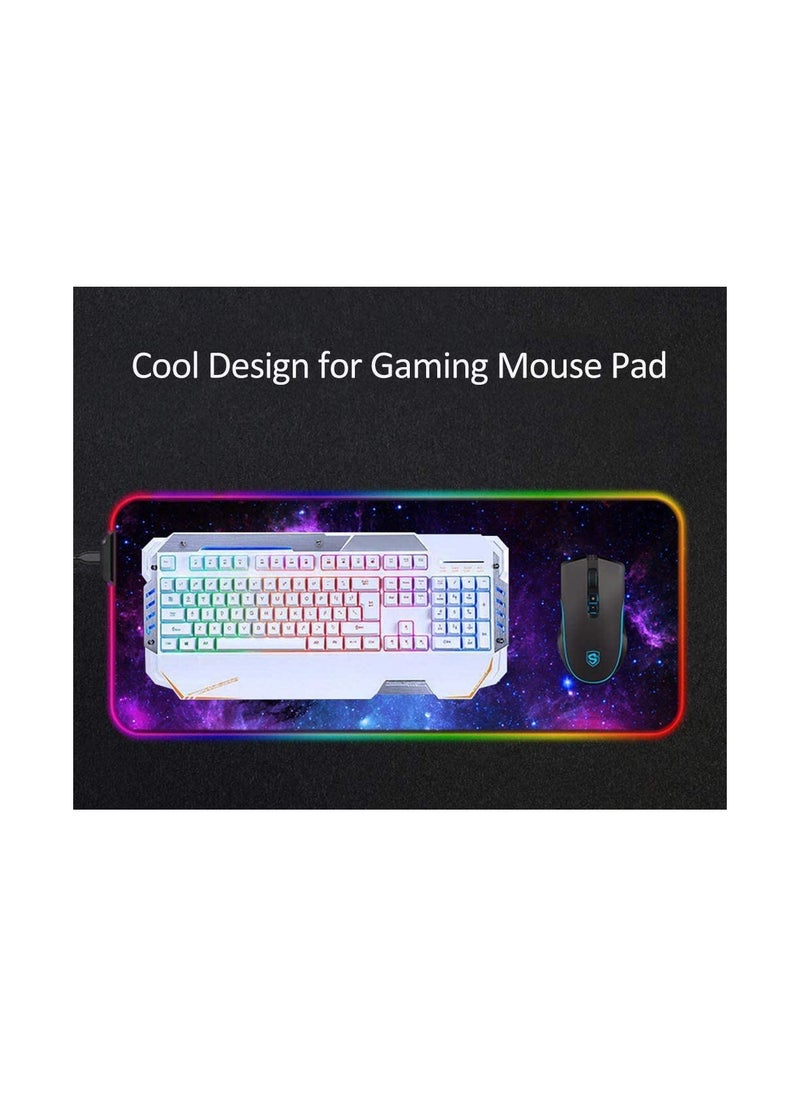 Generic - RGB Gaming Mouse Mat Pad - TEKXDD 800x300 mm LED Glowing Keyboard Mouse Pad with 12 Light Modes, Non-Slip Rubber and Waterproof Surface, Large Extended Mouse Mat for Gaming, PC, Laptop, Desk - Galaxy - Image 1