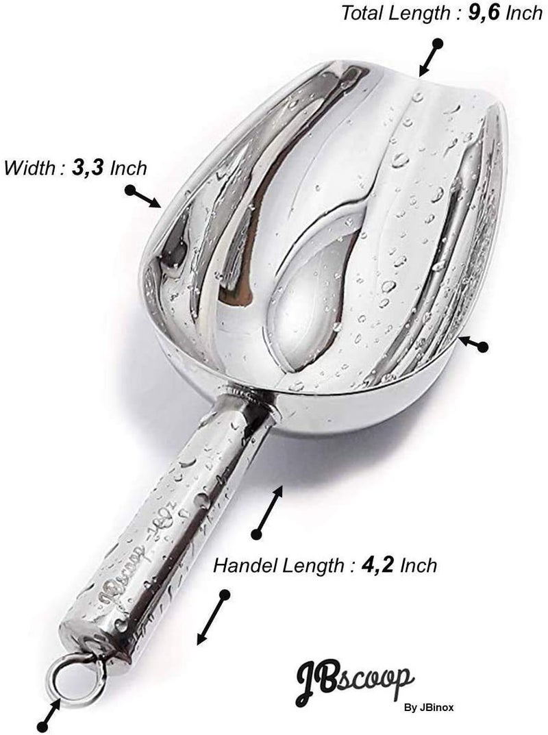 JBscoop Stainless Steel Scoop for ice, 9.6 Inch Metal Food Scoop Kitchen Bar Party Wedding Heavy Duty Dishwasher Safe - 8 Oz - Image 2