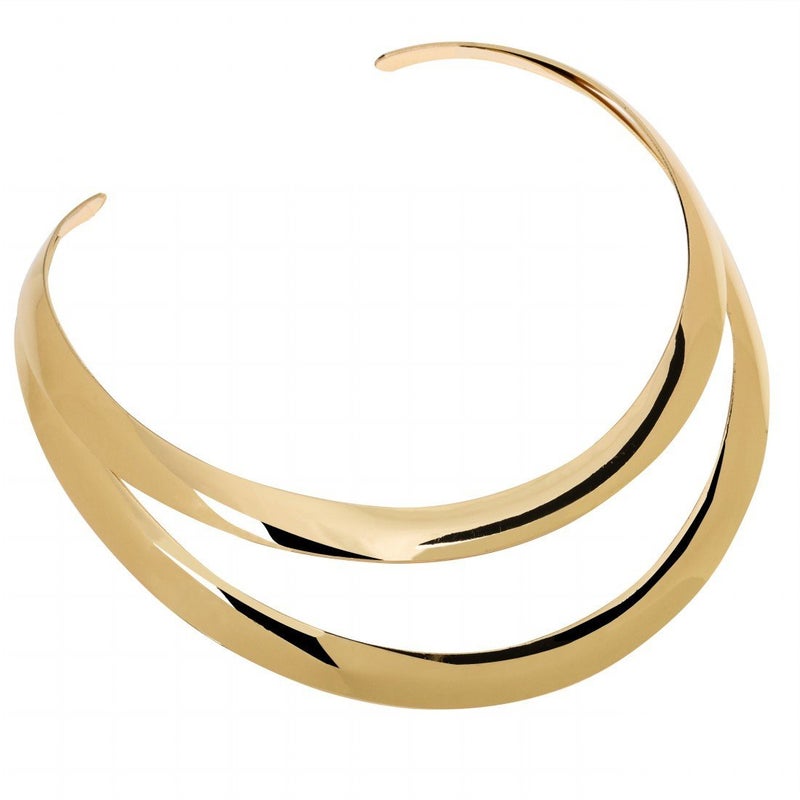 Jerollin Two-layers Stainless Steel Silver Statement Open Choker Bib Necklace Gold