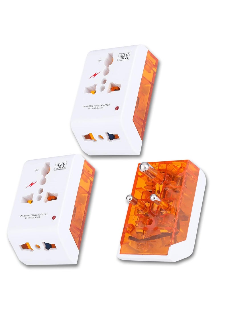 MX MX 3 PIN Traveller Universal Socket Plug Type D Worldwide Travel Adaptor Multi Plug Conversion Plug Surge Protection Socket Connector 3 in 1 Pack of 3  - Image 1