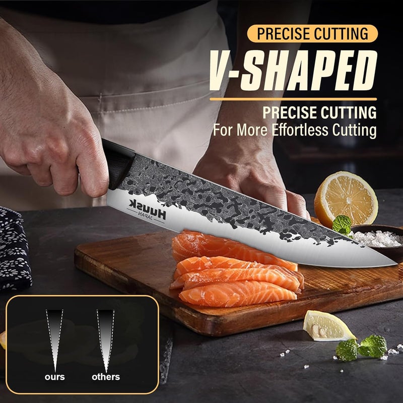 Huusk Hand Forged Chef Knife Set, High Carbon Steel Butcher Knife Set, Japanese Kitchen Knives for Home, Outdoor BBQ Camping Cooking, Christmas Gift Idea Men - Image 3