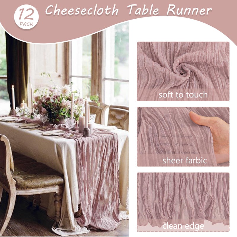 Fivenl 12 Pack Cheesecloth Table Runner 35x72 Inch Boho Gauze Rustic Cheese Cloth Long Romantic Table Runner for Wedding Bridal Shower Birthday Party Table Decor (Dusty Pink) - Image 4