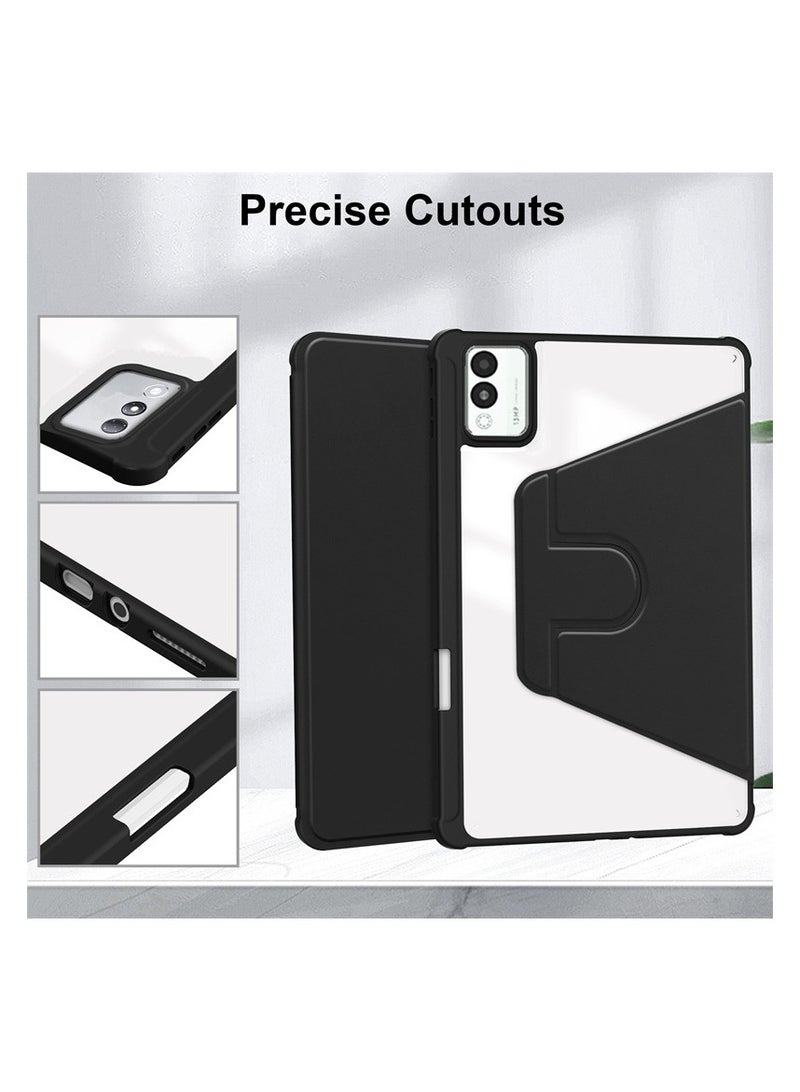 general tecno megapad 11 tablet leather case with auto wake/sleep function, 360° rotating stand acrylic transparent back cover built-in pen holder - Image 4