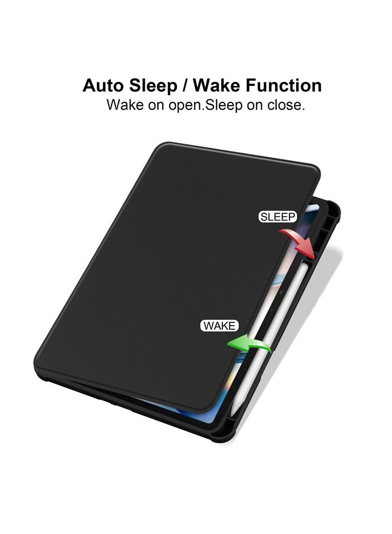 general tecno megapad 11 tablet leather case with auto wake/sleep function, 360° rotating stand acrylic transparent back cover built-in pen holder - Image 2