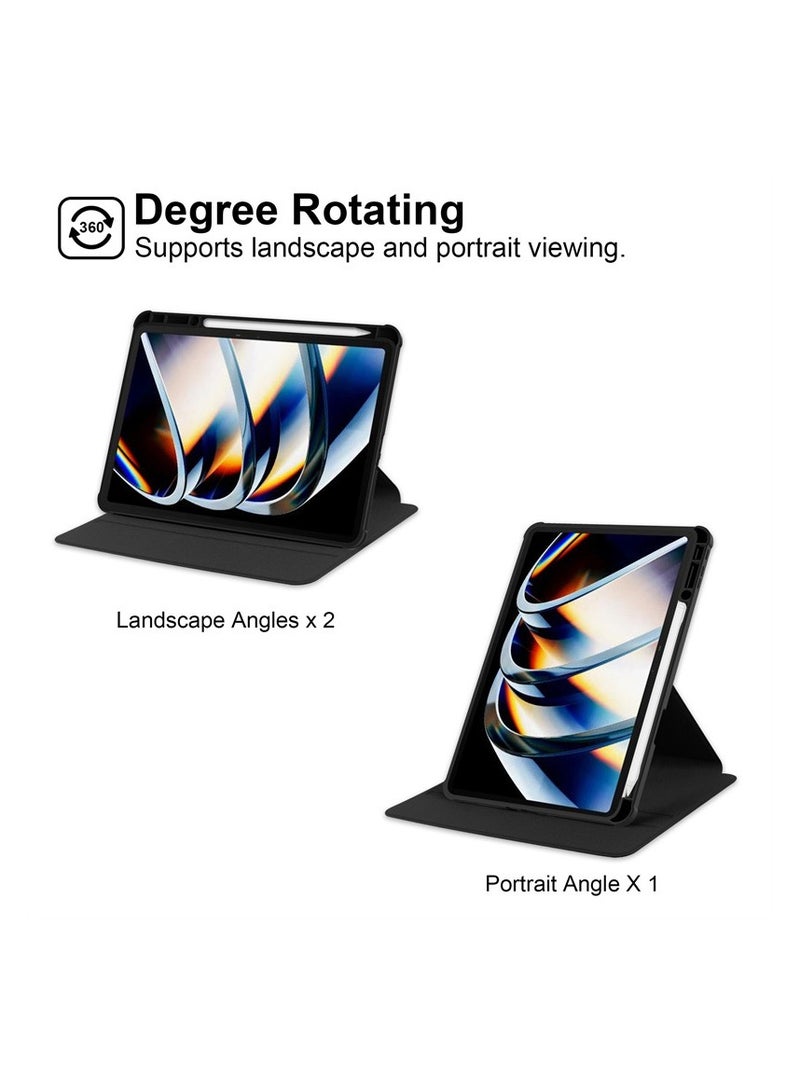 general tecno megapad 11 tablet leather case with auto wake/sleep function, 360° rotating stand acrylic transparent back cover built-in pen holder - Image 3