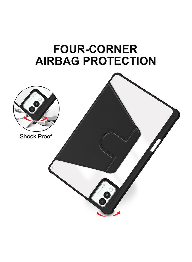 general tecno megapad 11 tablet leather case with auto wake/sleep function, 360° rotating stand acrylic transparent back cover built-in pen holder - Image 5