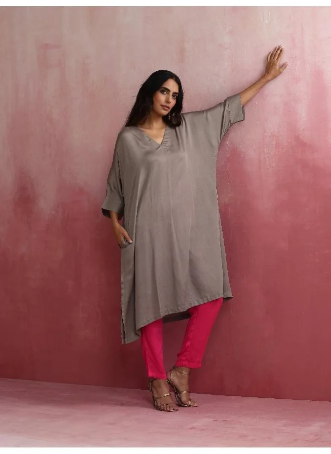 ترو برونز trueBrowns Grey Modal Kimono Kurta Set