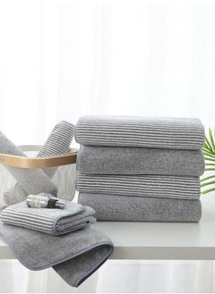 SUCITY Antibacterial Coral Velvet Bamboo Charcoal Fiber Towel-Two-Piece Combination Set Striped Bath Towel-Absorbent Thickened Face Towel  - Image 3