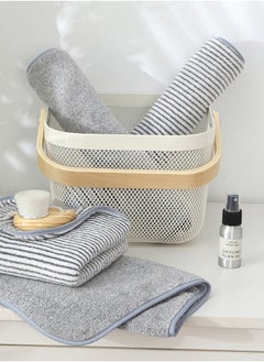 SUCITY Antibacterial Coral Velvet Bamboo Charcoal Fiber Towel-Two-Piece Combination Set Striped Bath Towel-Absorbent Thickened Face Towel  - Image 5