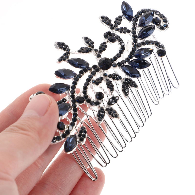 Lurrose Wedding Hair Comb Blue Rhinestone Hair Comb Hairpin Bride Vintage Flower Crystal Overtone Bridal Accessories for Bridal Bridesmaid - Image 3