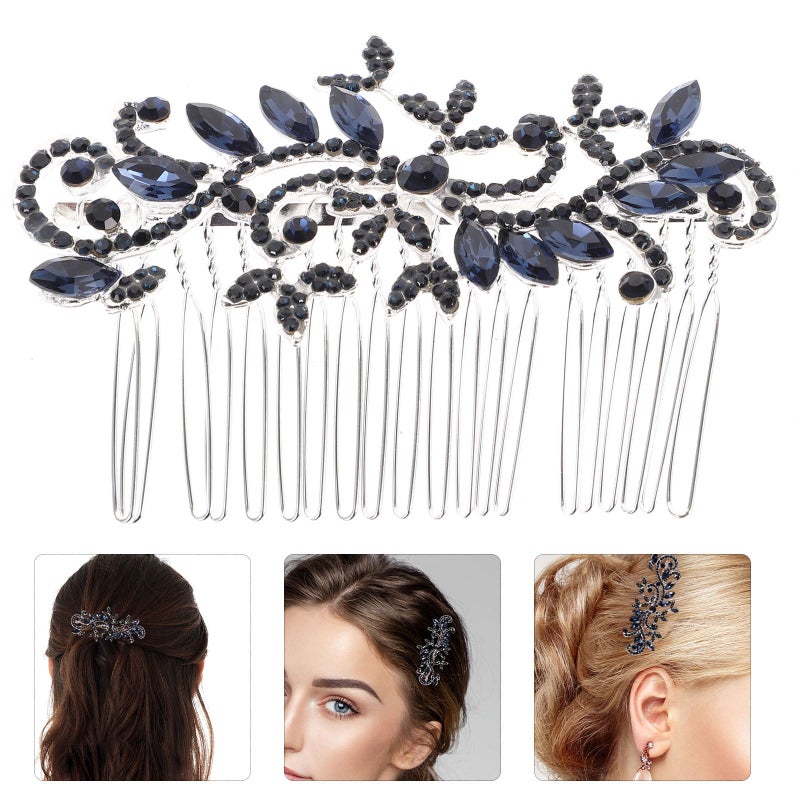 Lurrose Wedding Hair Comb Blue Rhinestone Hair Comb Hairpin Bride Vintage Flower Crystal Overtone Bridal Accessories for Bridal Bridesmaid - Image 4