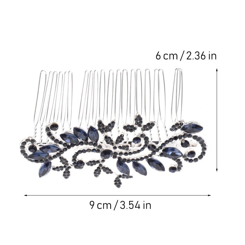Lurrose Wedding Hair Comb Blue Rhinestone Hair Comb Hairpin Bride Vintage Flower Crystal Overtone Bridal Accessories for Bridal Bridesmaid - Image 2