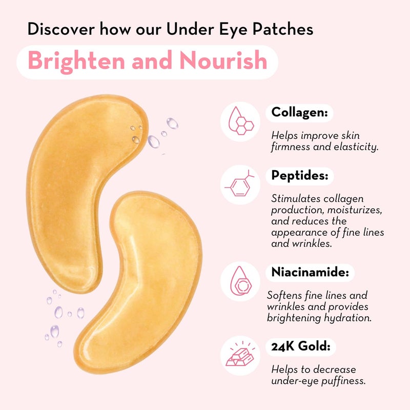 Elizabeth Mott لصقات تحت العين من إليزابيث موت 24K ذهب كولاجين نياسيناميد ببتيدات للعيون المنتفخة والهالات السوداء والتجاعيد مرطب ومضيء قناع العين خالي من القسوة - Image 3