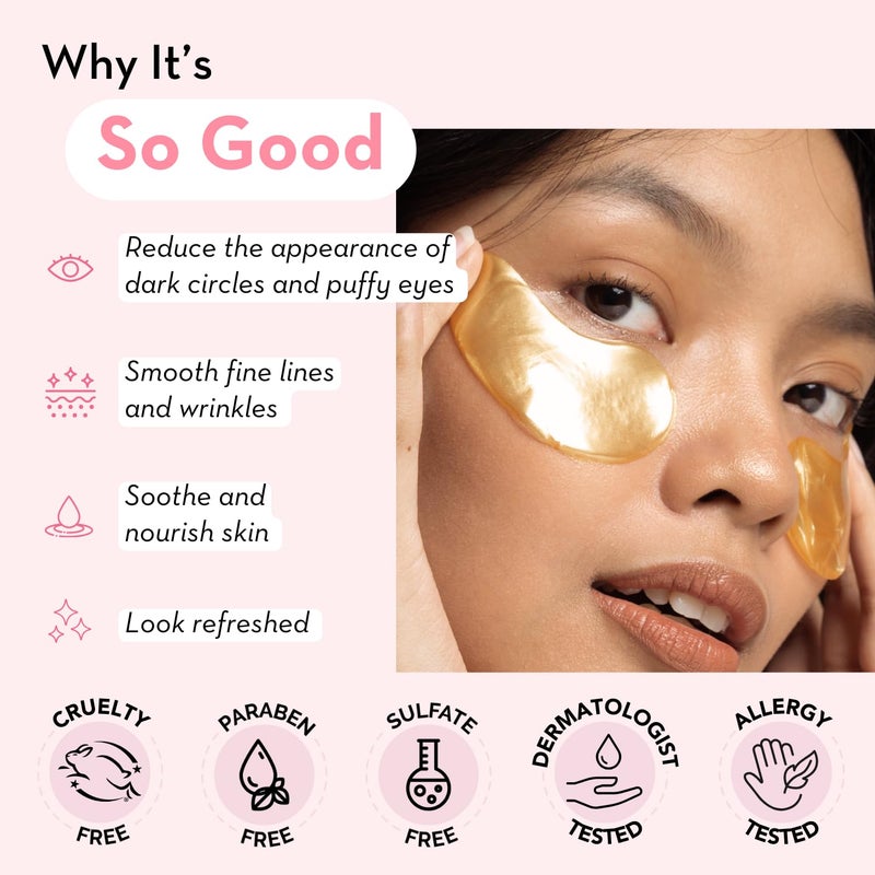 Elizabeth Mott لصقات تحت العين من إليزابيث موت 24K ذهب كولاجين نياسيناميد ببتيدات للعيون المنتفخة والهالات السوداء والتجاعيد مرطب ومضيء قناع العين خالي من القسوة - Image 2