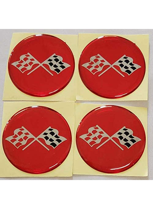 Usudu OCVFG44R Set for Black Crossed Flag Wheel Rim Center Hub Cap Sticker Decal 175 44MM Red 