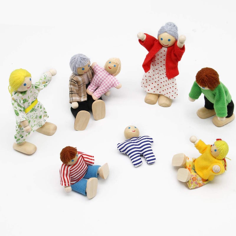 PUCKWAY Lovely Happy Dollhouse Dolls Family Set of 8 Wooden Figures for Children House Pretend Gift - Image 4