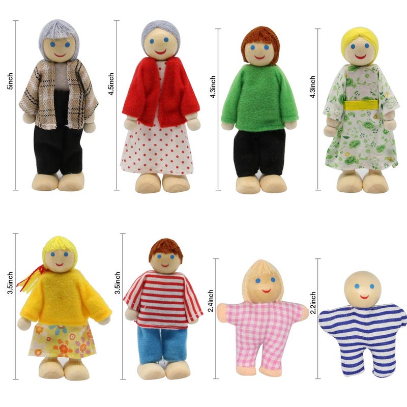 PUCKWAY Lovely Happy Dollhouse Dolls Family Set of 8 Wooden Figures for Children House Pretend Gift - Image 2