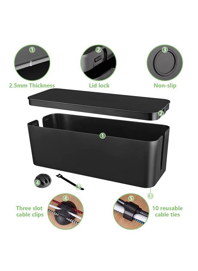 Chouky Cable Management Box, Large Cord Organizer Box to Hide Power Strip & Under Desk,TV Computer Wires Cable Organizer Hider Box with Cable Clips&Reusable Cable Ties for Home/Office(Black) - Image 4