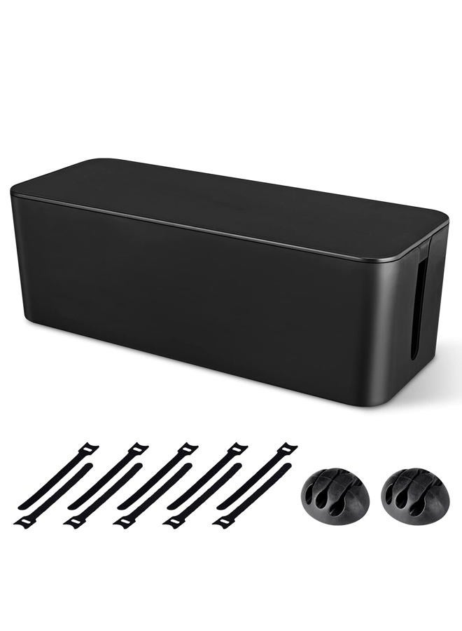 Chouky Cable Management Box, Large Cord Organizer Box to Hide Power Strip & Under Desk,TV Computer Wires Cable Organizer Hider Box with Cable Clips&Reusable Cable Ties for Home/Office(Black) - Image 1