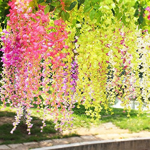 DearHouse Artificial Wisteria Vine Ratta Hanging Garland Silk Flowers String for Home, Party, Wedding Decor (Green, 3.6 Feet) - 12 Pack - Image 3