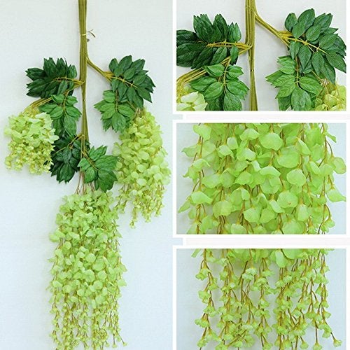DearHouse Artificial Wisteria Vine Ratta Hanging Garland Silk Flowers String for Home, Party, Wedding Decor (Green, 3.6 Feet) - 12 Pack - Image 5