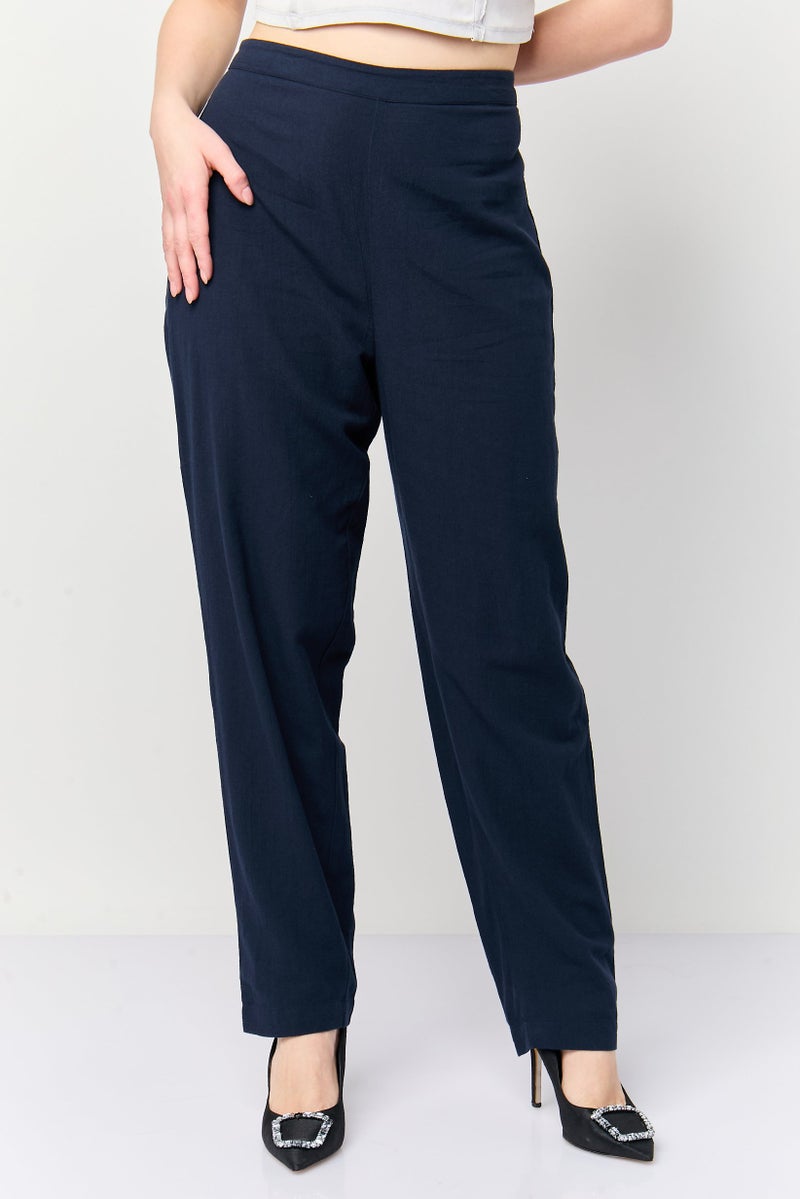 Fire & Glory Women Regular  Fit Solid Straight Pants, Navy - Image 1