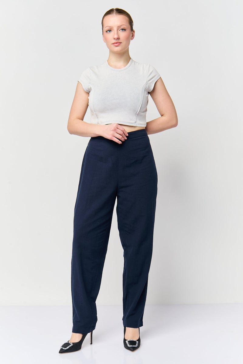 Fire & Glory Women Regular  Fit Solid Straight Pants, Navy - Image 2