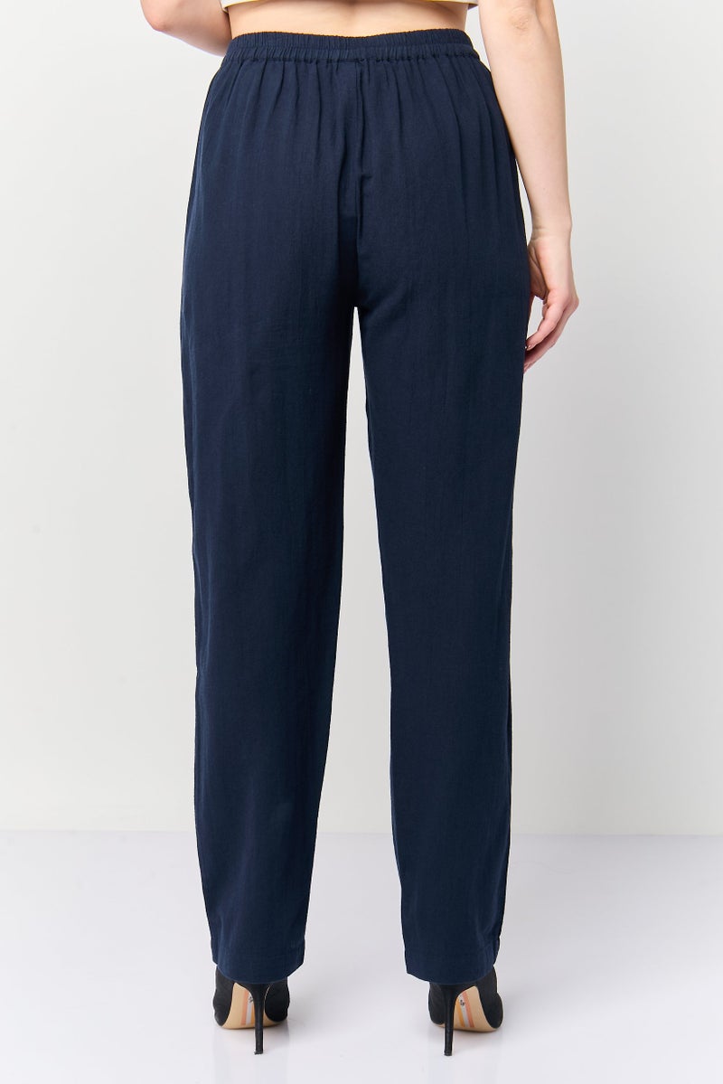 Fire & Glory Women Regular  Fit Solid Straight Pants, Navy - Image 4