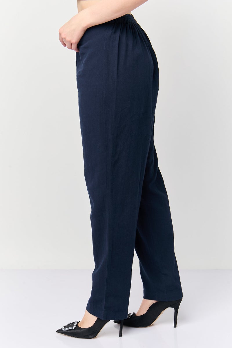 Fire & Glory Women Regular  Fit Solid Straight Pants, Navy - Image 3