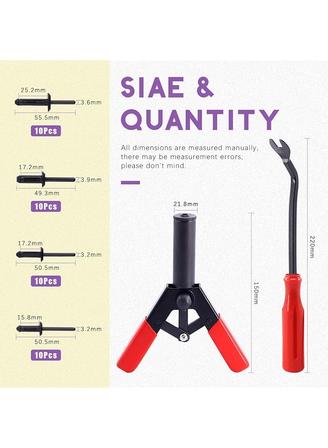41Pcs Poly Rivet Gun Set With 1Pcs Rivet Removal Tool, Poly Rivet Tool For All Plastic Rivets Safe Metal Or Plastic Clips Removal - Free Fastener Remover Included - Image 2