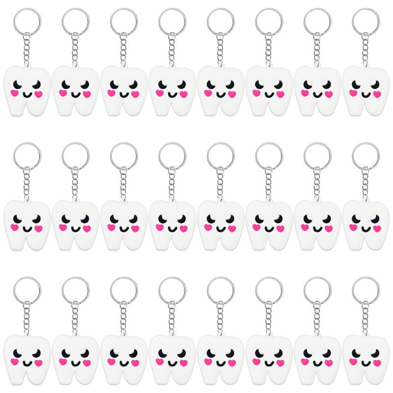 CiciBear CiciBear 24 Pack Tooth Keyring Party Decorations for First ToothTeeth PartyFirst BirthdayClinic Graduation 