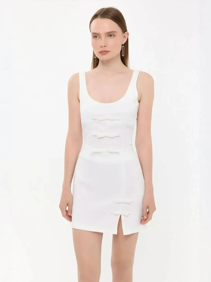HICCUP High-Waist Woven Mini Skirt with Bow Detail
