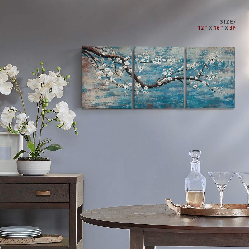 amatop 3 Piece Wall Art Hand-Painted Framed Flower Oil Painting On Canvas Gallery Wrapped Modern Floral Artwork for Living Room Bedroom DÃ©cor Teal Blue Lake Ready to Hang 12"x16"x3 panel - Image 4
