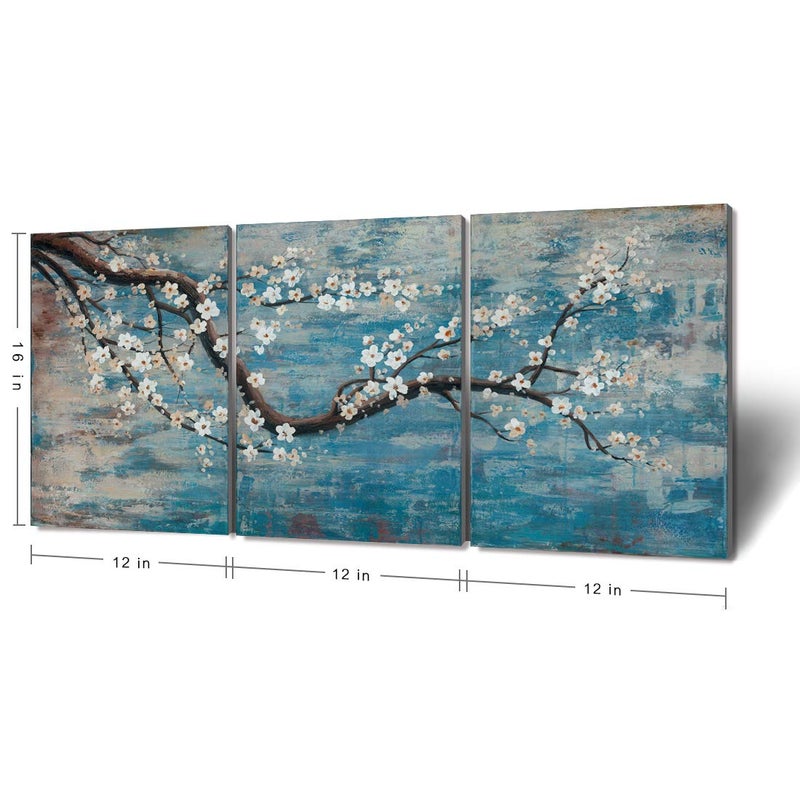 amatop 3 Piece Wall Art Hand-Painted Framed Flower Oil Painting On Canvas Gallery Wrapped Modern Floral Artwork for Living Room Bedroom DÃ©cor Teal Blue Lake Ready to Hang 12"x16"x3 panel - Image 5