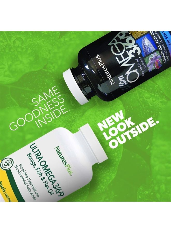 Nature's Plus ناتشرز بلس ألترا أوميغا 3 6 9 - 1200 ملغ، 120 كبسولة لينة - زيت البوراج، زيت السمك، زيت الكتان - خالٍ من الغلوتين - 120 حصة - Image 2