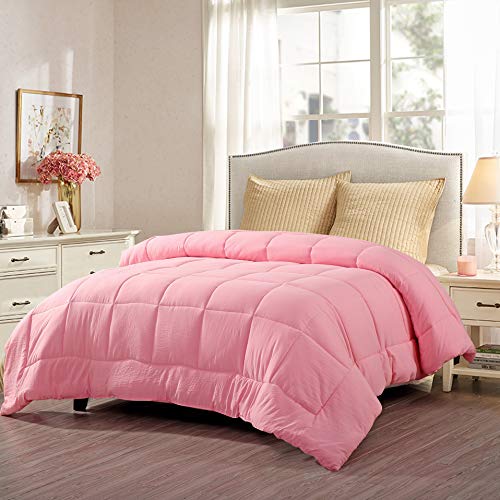 EVOLIVE All Season Pre Washed Soft Microfiber White Goose Down Alternative Comforter with Box Stitching (Pink, Twin) - Image 2