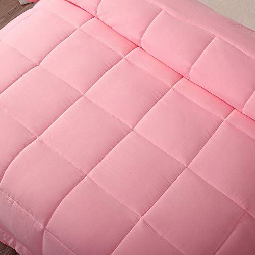 EVOLIVE All Season Pre Washed Soft Microfiber White Goose Down Alternative Comforter with Box Stitching (Pink, Twin) - Image 4